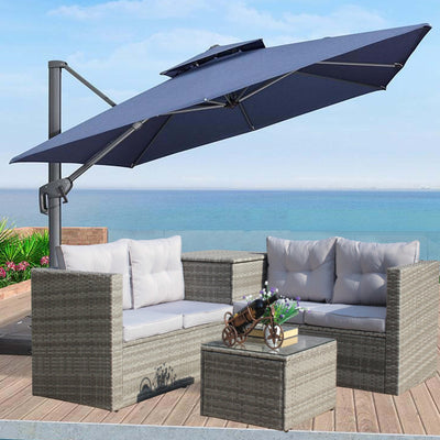 4-Piece Patio Sectional Wicker Rattan Sofa Set with Storage Box – Grey
