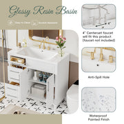 36'' Bathroom Vanity with Top Resin Sink – Freestanding Bathroom Storage Cabinet with 2 Drawers, Tip-Out Drawer, Solid Wood Frame & Height-Adjustable Shelf