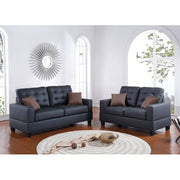 2-Piece Black Faux Leather Tufted Sofa & Loveseat Set with Pillows – Living Room Furniture