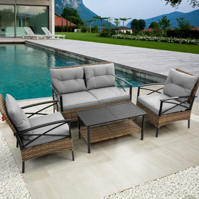 4-Piece Patio Sectional Sofa Set – KD Rattan Wicker Outdoor Garden Furniture