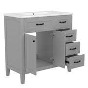 36'' Bathroom Vanity with Sink Combo – Gray Cabinet with Drawers, Solid Frame & MDF Board