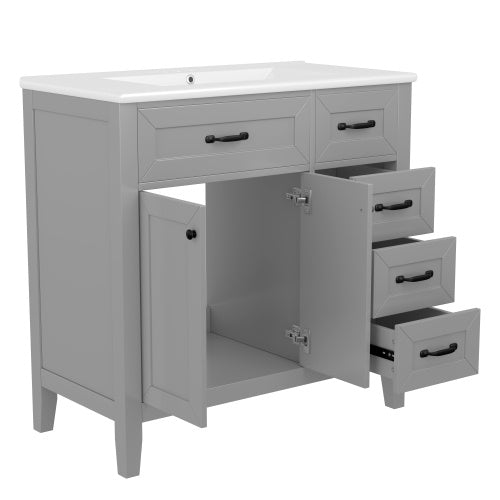 36'' Bathroom Vanity with Sink Combo – Gray Cabinet with Drawers, Solid Frame & MDF Board