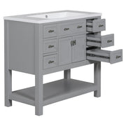 36'' Bathroom Vanity with Top Sink – Modern Cabinet with 2 Soft-Closing Doors & 6 Drawers