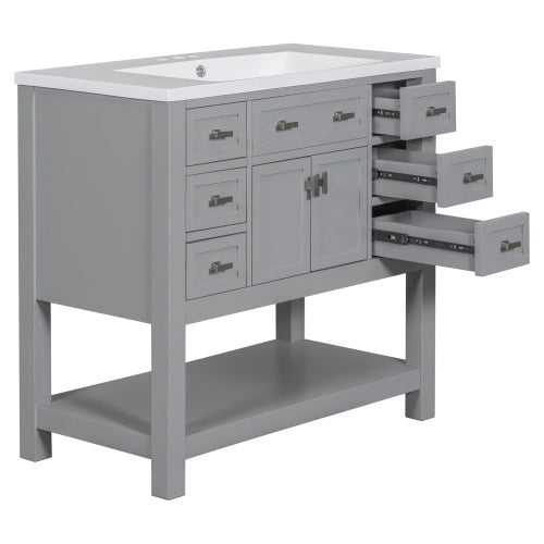 36'' Bathroom Vanity with Top Sink – Modern Cabinet with 2 Soft-Closing Doors & 6 Drawers