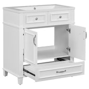 30'' Bathroom Vanity with Resin Sink – White Retro Style Cabinet with Soft-Closing Doors & Solid Wood Frame