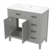 36'' Bathroom Vanity with Sink Combo – Gray Cabinet with Drawers, Solid Frame & MDF Board