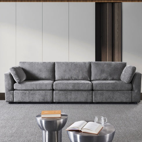 Modular Grey Chenille Sofa – Soft Seat & Back, Simple & Grand Design, Knock-Down Easy Assembly