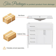 36'' Bathroom Vanity with Top Resin Sink – Freestanding Bathroom Storage Cabinet with 2 Drawers, Tip-Out Drawer, Solid Wood Frame & Height-Adjustable Shelf