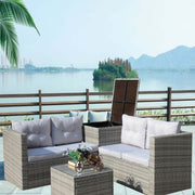 4-Piece Patio Sectional Wicker Rattan Sofa Set with Storage Box – Grey