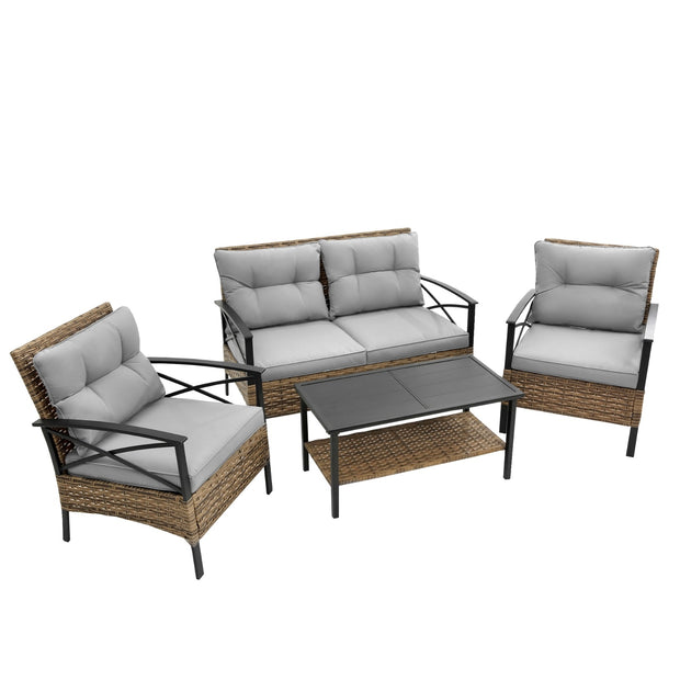 4-Piece Patio Sectional Sofa Set – KD Rattan Wicker Outdoor Garden Furniture