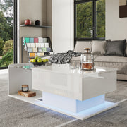 High-Gloss White Coffee Table – Side Table with Glass Top & LED Effect