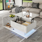 High-Gloss White Coffee Table – Side Table with Glass Top & LED Effect