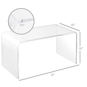 32" Clear Acrylic Coffee Table – 0.5" Thick C-Shape Waterfall Design, Multipurpose Lucite End Table for Living Room