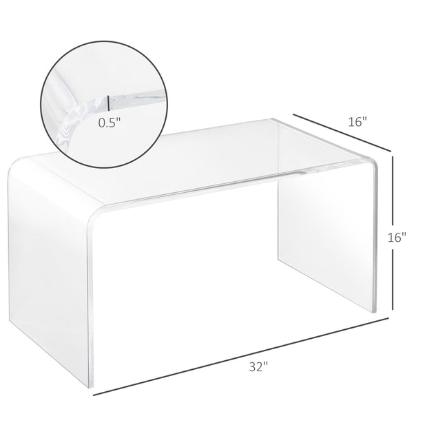 32" Clear Acrylic Coffee Table – 0.5" Thick C-Shape Waterfall Design, Multipurpose Lucite End Table for Living Room