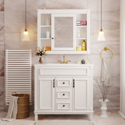 36'' Royal Blue Bathroom Vanity with Top Sink – Modern Storage Cabinet with Matching Mirror, 2 Soft-Closing Doors, 2 Drawers & Single Sink Design for Stylish Bathrooms