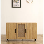 Natural Rattan Mesh 3-Door Cabinet – Spacious Kitchen & Home Storage Solution