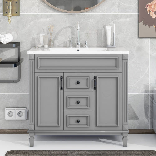 36'' Modern Bathroom Vanity with Top Sink – Freestanding Storage Cabinet with 2 Soft-Closing Doors, 2 Drawers & Single Sink Design for Stylish Bathrooms