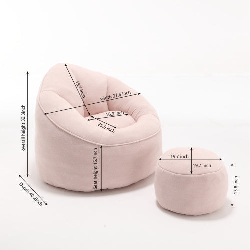 Bedding Bean Bag Sofa Chair – High-Pressure Foam Bean Bag with Padded Cushion & Footrest
