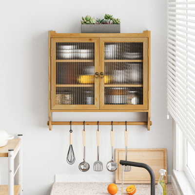 Vintage Glass Double Door Wall Cabinet – Elegant Wood Look for Bathroom, Kitchen & Dining