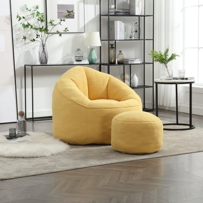 Bedding Bean Bag Sofa Chair – High-Pressure Foam Bean Bag with Padded Cushion & Footrest