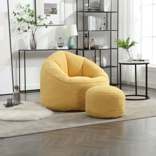 Bedding Bean Bag Sofa Chair – High-Pressure Foam Bean Bag with Padded Cushion & Footrest