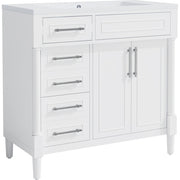 36'' Bathroom Vanity with Top Resin Sink – Freestanding Bathroom Storage Cabinet with 2 Drawers, Tip-Out Drawer, Solid Wood Frame & Height-Adjustable Shelf