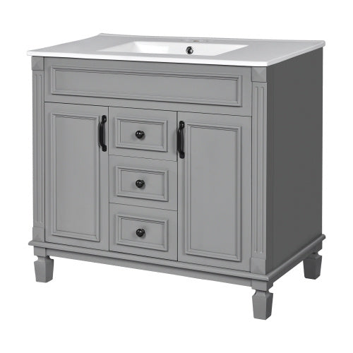 36'' Modern Bathroom Vanity with Top Sink – Freestanding Storage Cabinet with 2 Soft-Closing Doors, 2 Drawers & Single Sink Design for Stylish Bathrooms