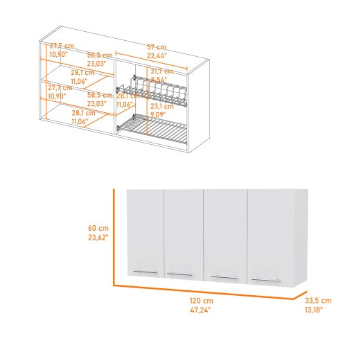 Stockton White 4-Door Wall Cabinet – Sleek Rectangle Storage for Any Room