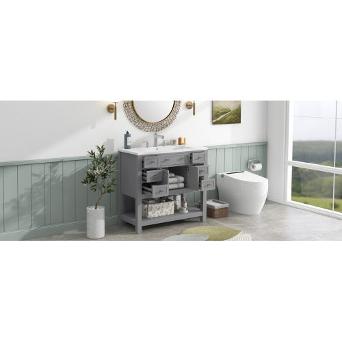 36'' Bathroom Vanity with Top Sink – Modern Cabinet with 2 Soft-Closing Doors & 6 Drawers