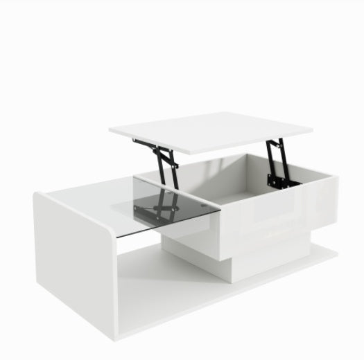 High-Gloss White Coffee Table – Side Table with Glass Top & LED Effect