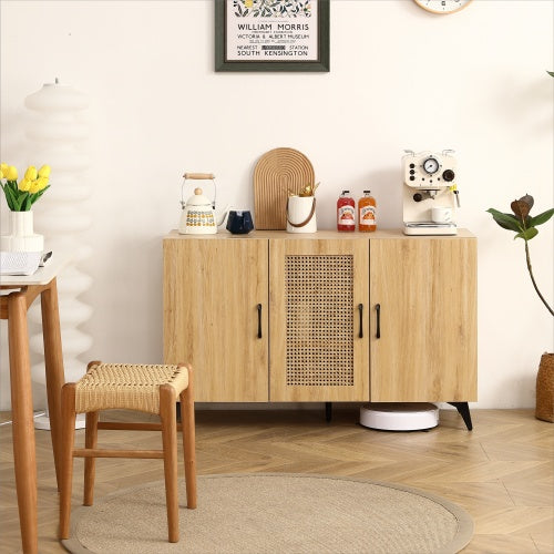 Natural Rattan Mesh 3-Door Cabinet – Spacious Kitchen & Home Storage Solution