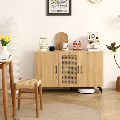 Natural Rattan Mesh 3-Door Cabinet – Spacious Kitchen & Home Storage Solution