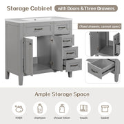 36'' Bathroom Vanity with Sink Combo – Gray Cabinet with Drawers, Solid Frame & MDF Board