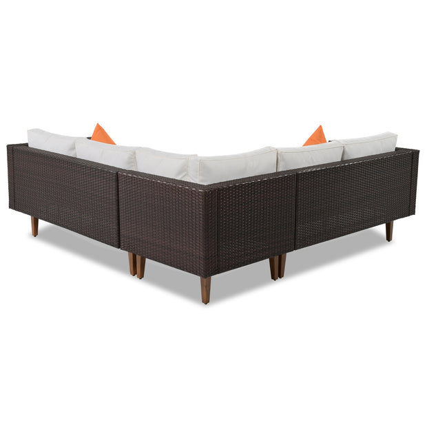 4-Piece Outdoor Wicker Sofa Set – L-Shape Patio Furniture with Colorful Pillows