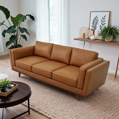 Chase Mid-Century Modern Genuine Leather Sofa – Timeless & Stylish Comfort