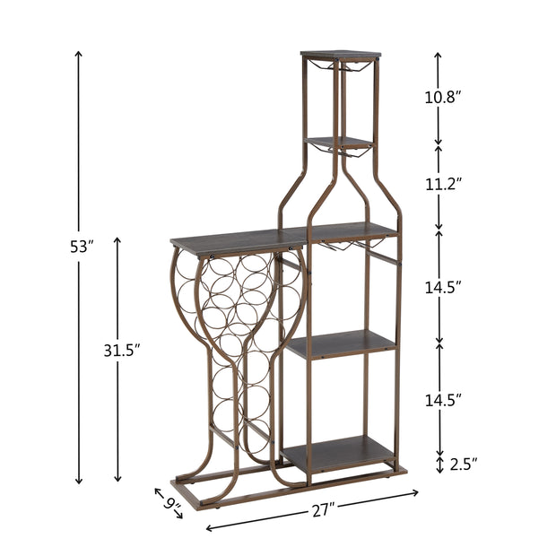5-Tier Freestanding Wine Rack with Glass Holder & Storage Shelves