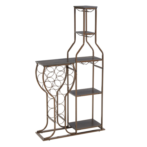 5-Tier Freestanding Wine Rack with Glass Holder & Storage Shelves