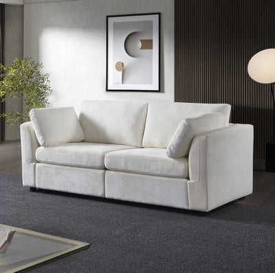 Modular White Chenille Sofa – Soft Seat & Back, Simple & Grand Design, Knock-Down Easy Assembly
