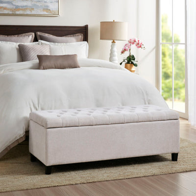 Tufted Top Storage Bench – Soft Close Design, Elegant Upholstered Seat with Hidden Storage for Bedroom, Entryway & Living Room