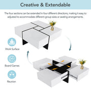 Unique Design Coffee Table with 4 Hidden Storage Compartments – Stylish & Functional