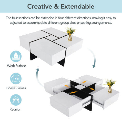 Unique Design Coffee Table with 4 Hidden Storage Compartments – Stylish & Functional