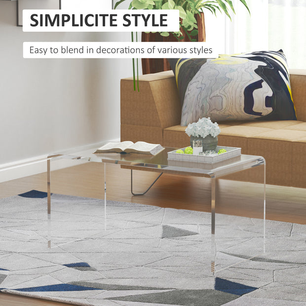 32" Clear Acrylic Coffee Table – 0.5" Thick C-Shape Waterfall Design, Multipurpose Lucite End Table for Living Room