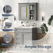 30'' Bathroom Vanity with Top Sink – Modern Cabinet with 2 Drawers, Tip-Out Drawer & Mirror