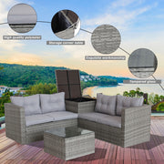 4-Piece Patio Sectional Wicker Rattan Sofa Set with Storage Box – Grey