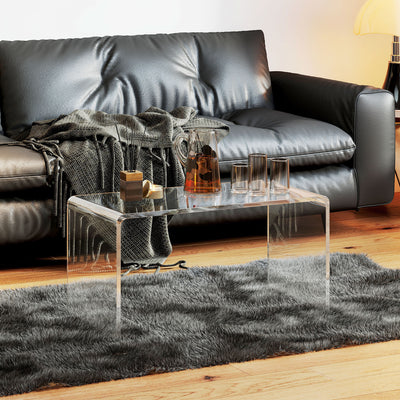 32" Clear Acrylic Coffee Table – 0.5" Thick C-Shape Waterfall Design, Multipurpose Lucite End Table for Living Room