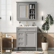 30'' Bathroom Vanity with Top Sink – Modern Cabinet with 2 Drawers, Tip-Out Drawer & Mirror