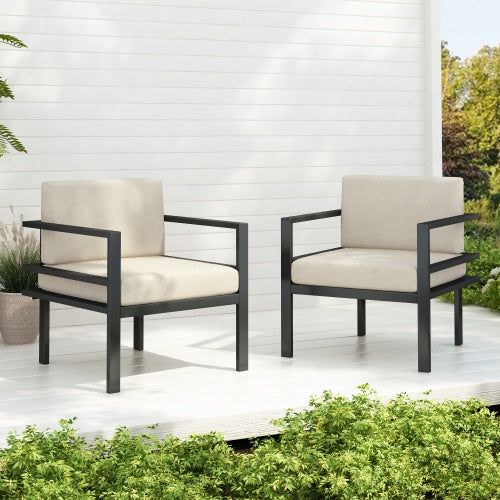 27.7" Modern Outdoor Lounge Chair with Aluminum Frame & Weather-Resistant Cushions – Sleek Patio Design