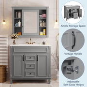36'' Royal Blue Bathroom Vanity with Top Sink – Modern Storage Cabinet with Matching Mirror, 2 Soft-Closing Doors, 2 Drawers & Single Sink Design for Stylish Bathrooms