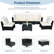 7-Piece Black PE Rattan Outdoor Sofa Set with Table & White Cushions – Modern Design