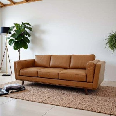 Chase Mid-Century Modern Genuine Leather Sofa – Timeless & Stylish Comfort